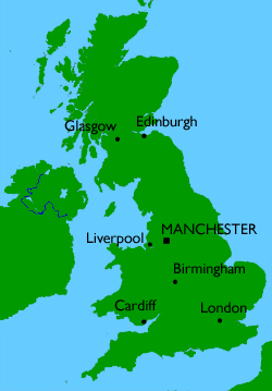 Map showing location of Manchester